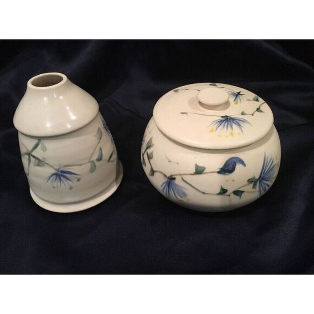 Deaton Pottery Jar with Lid And Vase Blue Flower